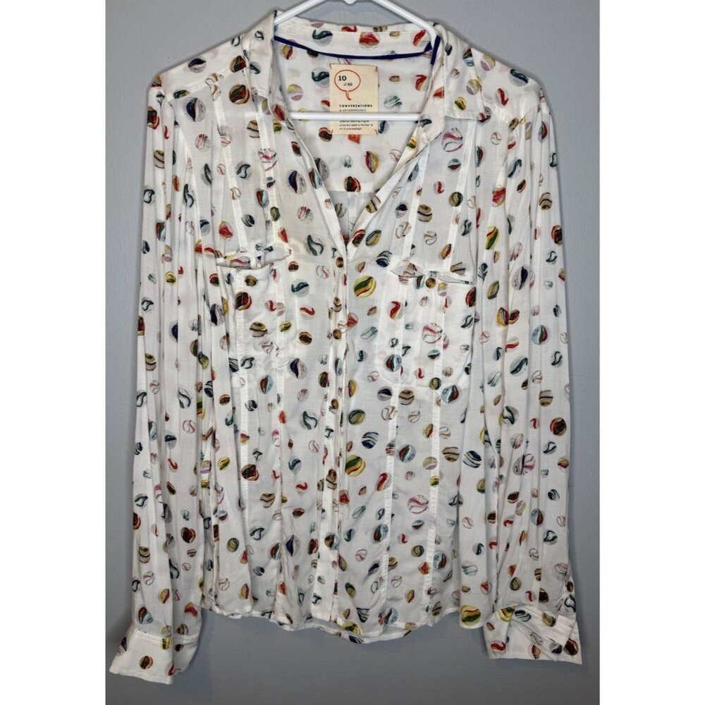 10 Of 52 Conversations Anthropologie Marble Print Long Sleeve Blouse US 12